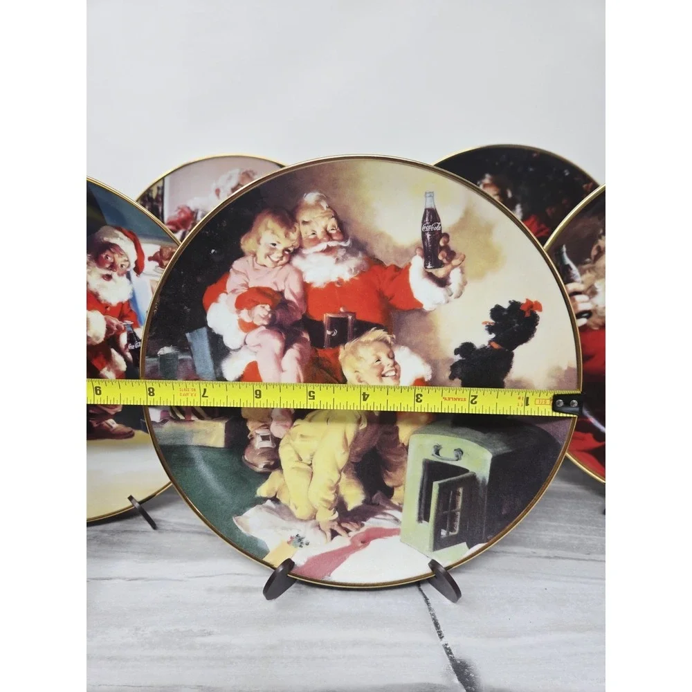 4 Vintage 90s Coca Cola Plates Franklin Mint Collectible Santa Christmas Cookies